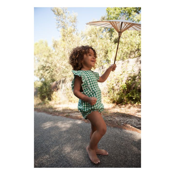Marlot x Smallable Exclusive - Elisa Gingham Cotton Gauze Romper | Grün- Produktbild Nr. 4