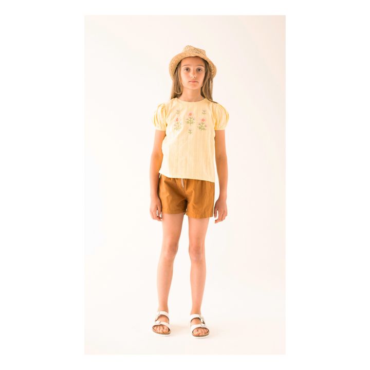 Organic Cotton Embroidered Blouse | Pale yellow- Product image n°1