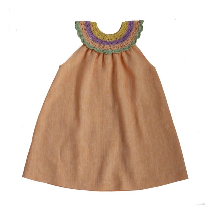 Capri Linen Dress With Crochet Neck | Pesca- Immagine del prodotto n°0