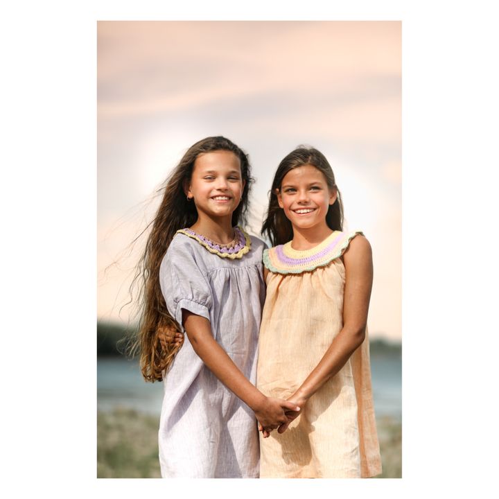 Capri Linen Dress With Crochet Neck | Pesca- Immagine del prodotto n°2