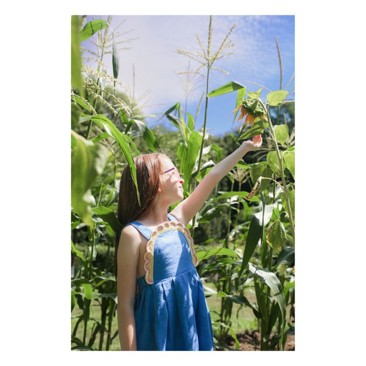 Angela Linen Pinafore Dress | Blu- Immagine del prodotto n°3