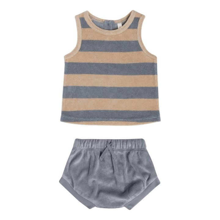 Tanktop + Pumphose aus Bio-Baumwolle Frottee gestreift | Graublau- Produktbild Nr. 0