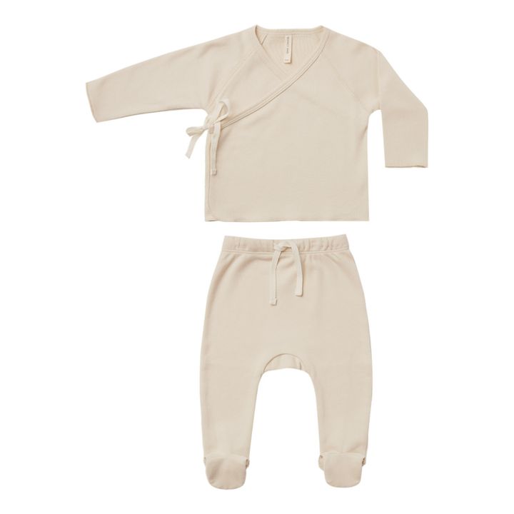 Organic Cotton Wrap Over Cardigan & Footed Leggings | Ecru- Product image n°0