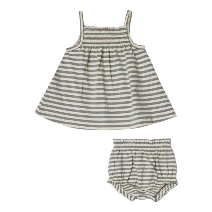 Organic Cotton Striped Tank Top + Bloomers | Verdigris- Product image n°0
