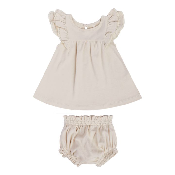 Ruffled Dress + Organic Cotton Bloomers | Ecru- Product image n°0