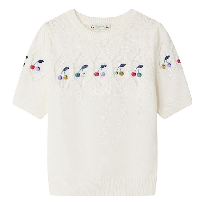 Alphonza Short Sleeved Embroidered Cherries Sweater | Crudo- Imagen del producto n°0
