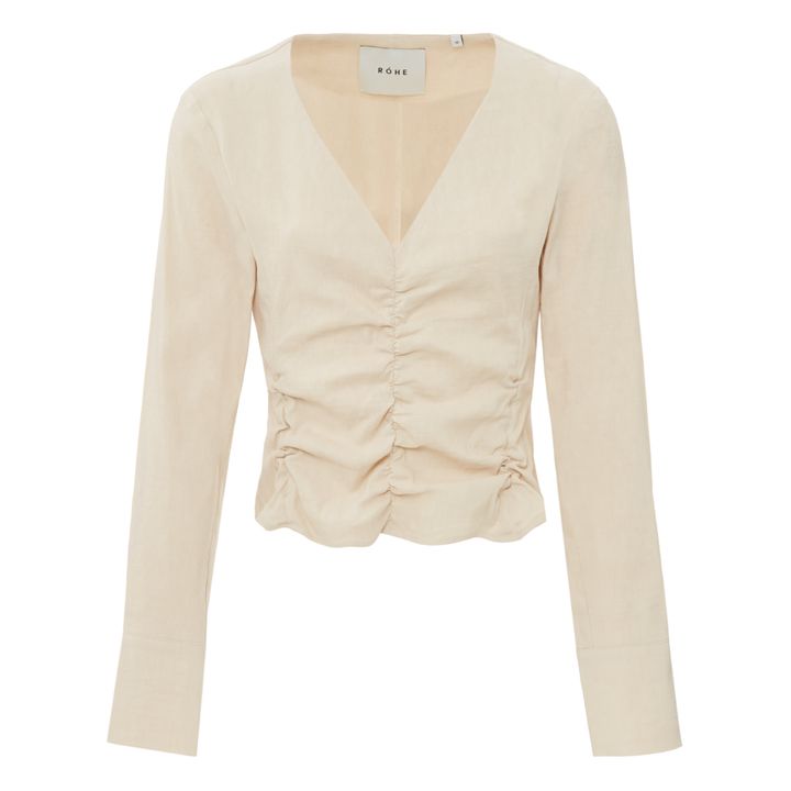 Top Col V Lin | Crème- Image produit n°0
