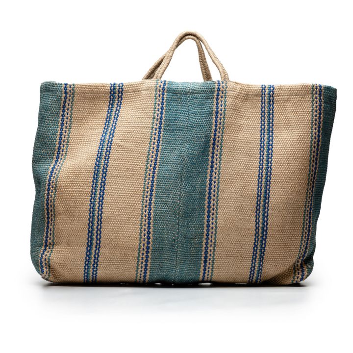 Borsa a righe, in juta, Extra Large | Blu- Immagine del prodotto n°0