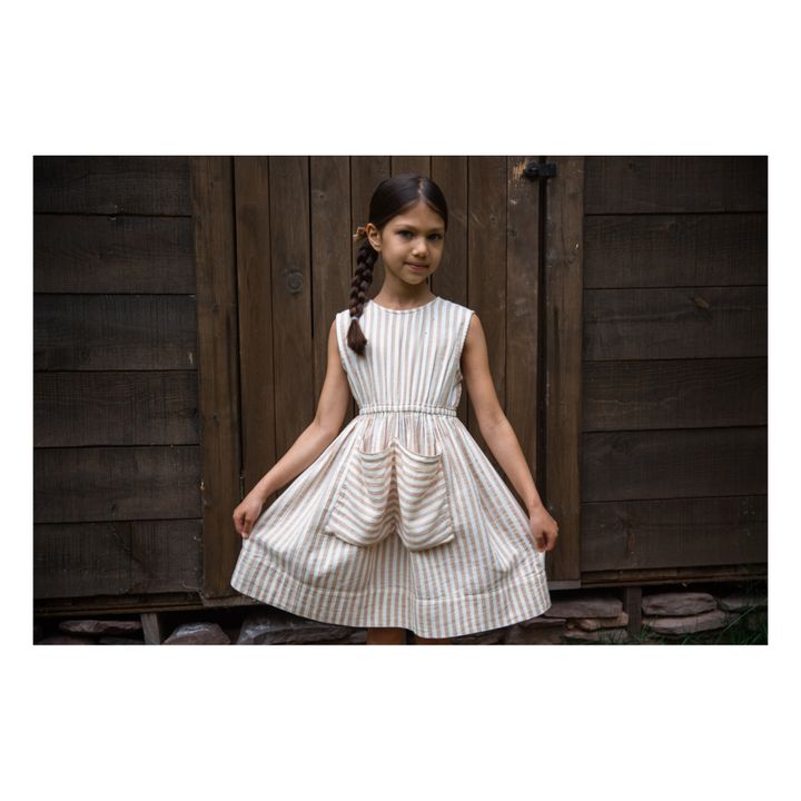 Orla Organic Cotton Muslin Striped Dress | Ecru- Immagine del prodotto n°2