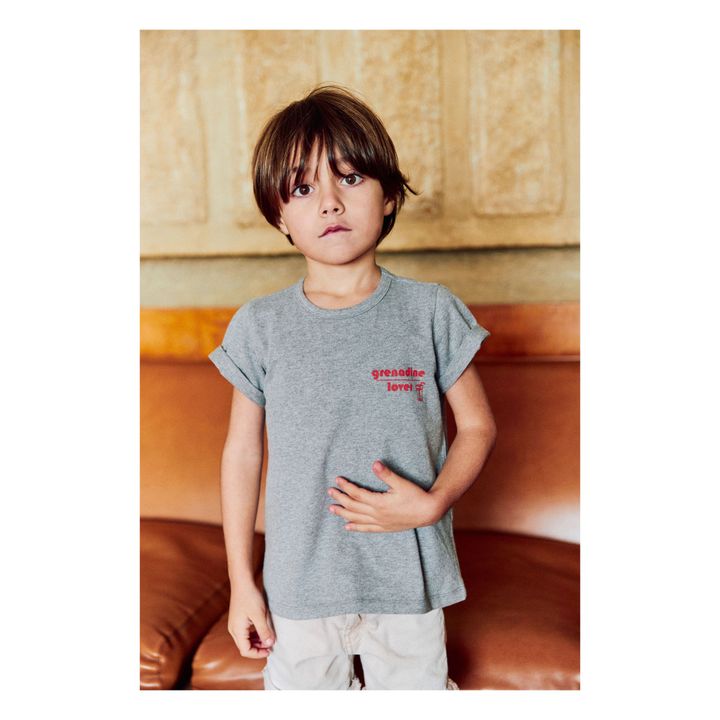 Loulou Grenadine Lover Motif Organic Cotton T-Shirt | Grey- Product image n°1
