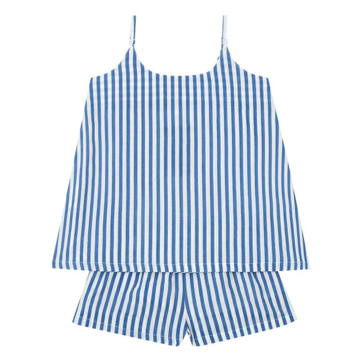 Camisa de pijama + Pantalón corto de rayas | Azul- Imagen del producto n°0