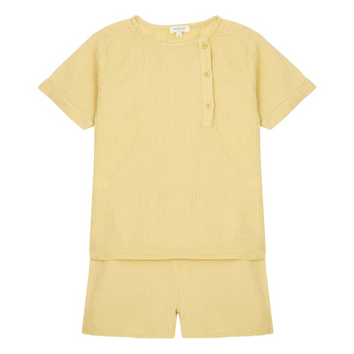 Pijama Top + Pantalón corto de algodón Marceau | Amarillo palo- Imagen del producto n°0