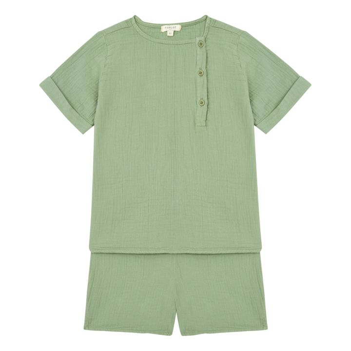 Pyjama Top + Shorts Baumwollgaze Marceau | Salbei- Produktbild Nr. 0