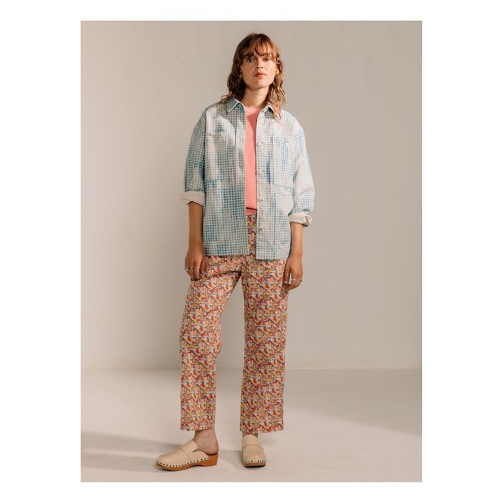 Veste Bonnie Carreaux Coton et Lin | Bleu azur- Image produit n°3