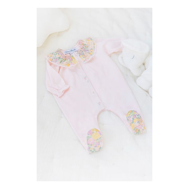 Exclusive Liberty Print Hand Embroidered Smocked Collar Footed Pyjamas | Pale pink- Product image n°1