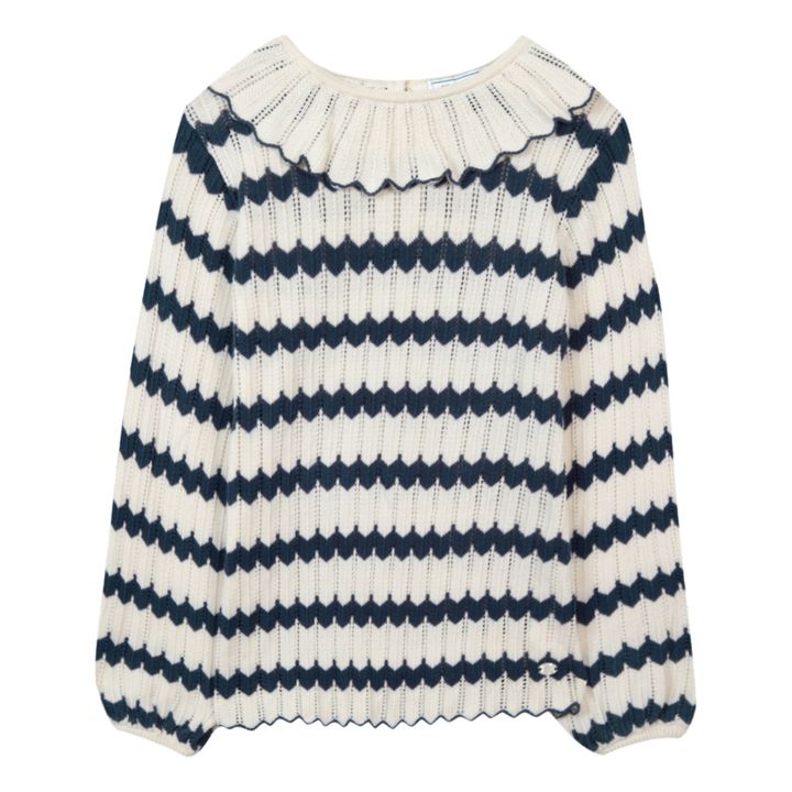 Maglione traforato con colletto volant | Ecru- Immagine del prodotto n°0
