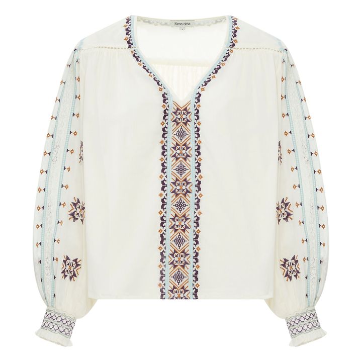 Bestickte Bluse | Grauweiß- Produktbild Nr. 0