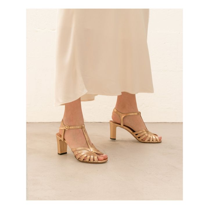 Sandalias de piel con tacón N°24 | Dorado- Imagen del producto n°1