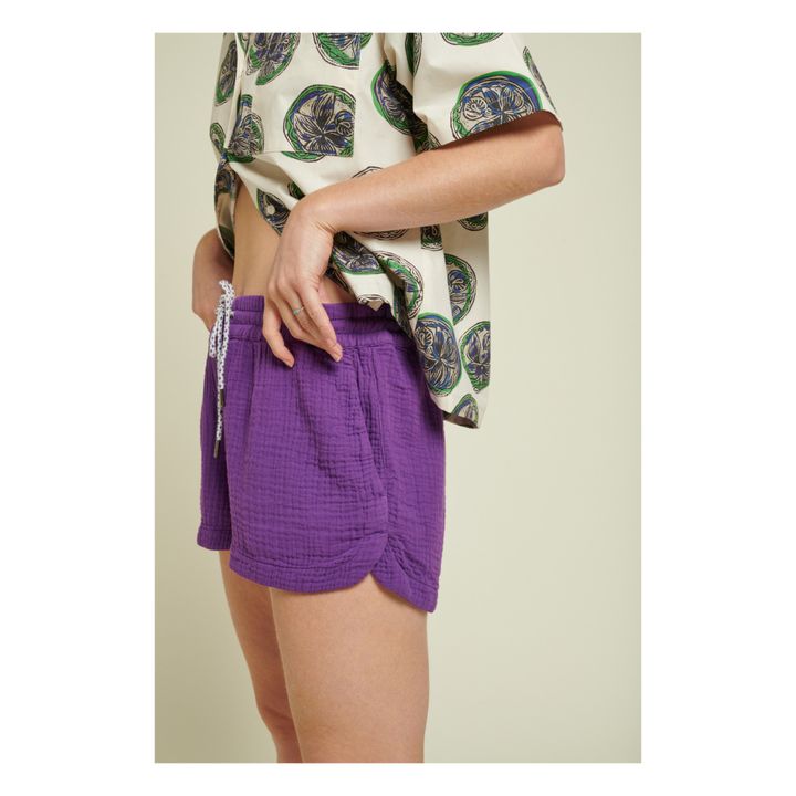 Pantalón corto de gasa de algodón doble Jordi | Violeta- Imagen del producto n°3