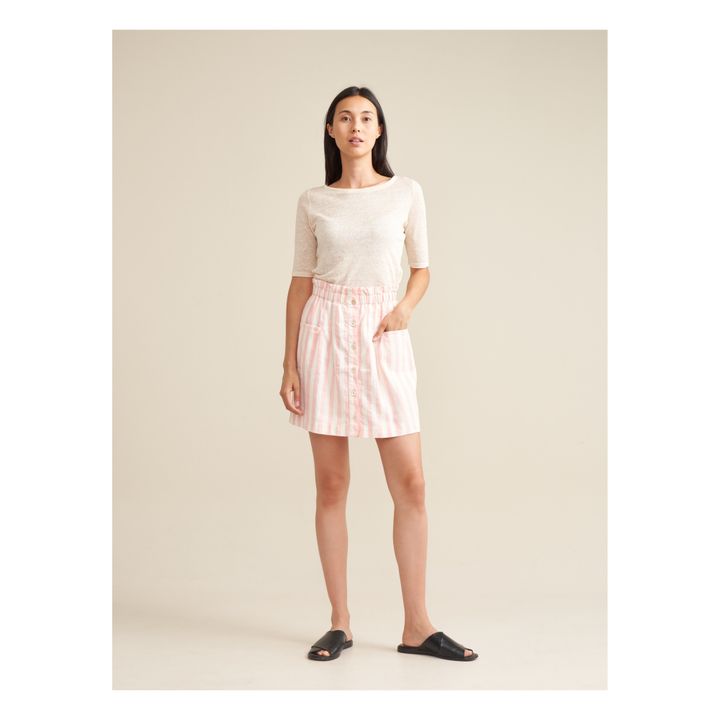 April Linen and Cotton Striped Skirt - Women's Collection | Rosa- Immagine del prodotto n°1