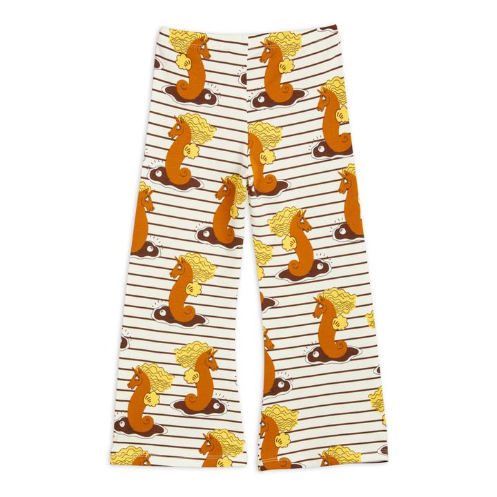 Pantaloni, modello: Flare, in cotone bio, motivo: unicorno, cavalluccio marino | Ecru- Immagine del prodotto n°2