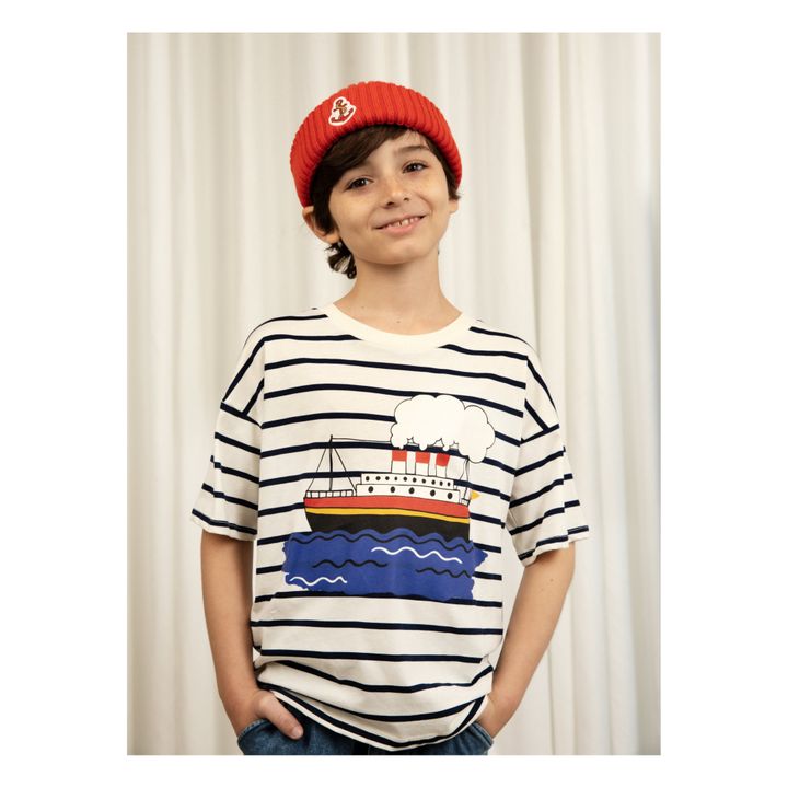 Camiseta a rayas de algodón orgánico Ferry | Blanco- Imagen del producto n°1