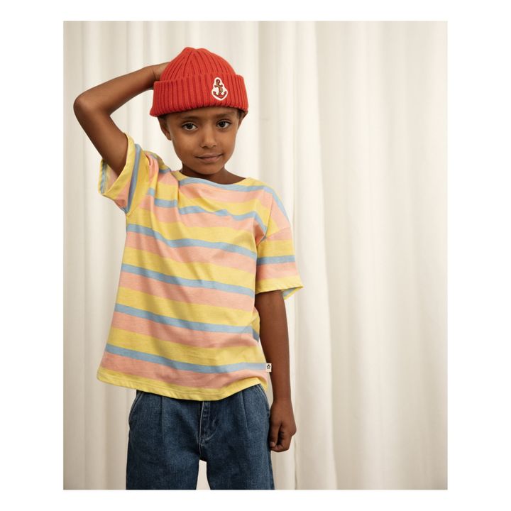Camiseta a rayas de algodón orgánico Pastel | Rosa- Imagen del producto n°1