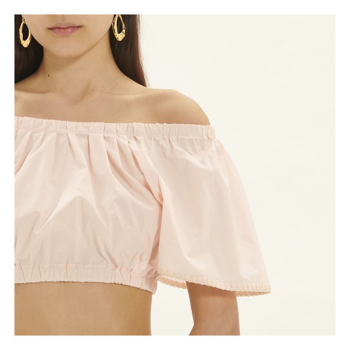 Cotton Poplin Embroidered Cropped Top | Rosa incarnato- Immagine del prodotto n°3