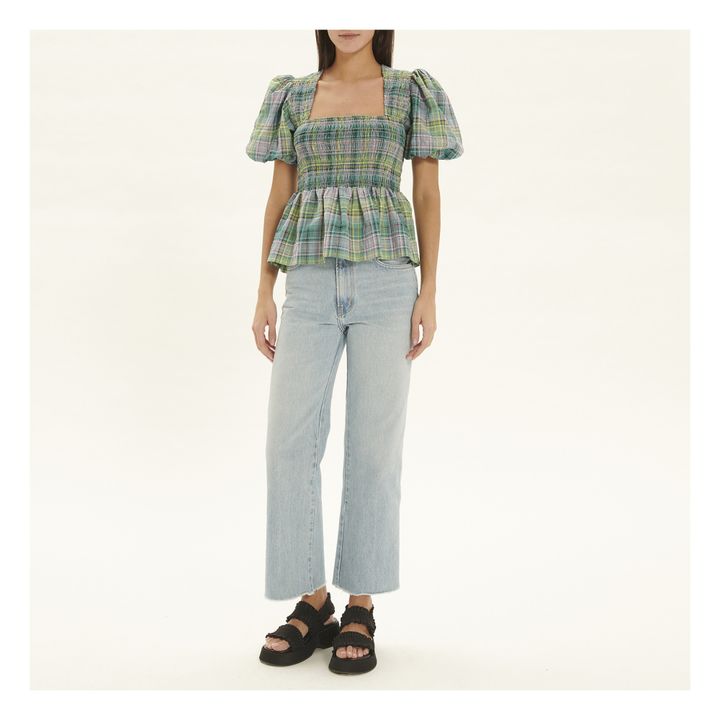 Organic Cotton Crepe Check Blouse | Verde- Imagen del producto n°1