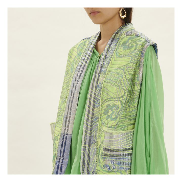 Jacquard Metallic Sleeveless Jacket "Stars" | Grün- Produktbild Nr. 3