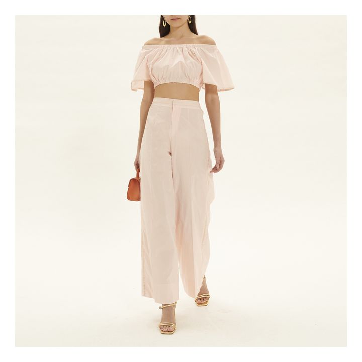 Embroidered Cotton Poplin Palazzo Pants | Rosa incarnato- Immagine del prodotto n°1