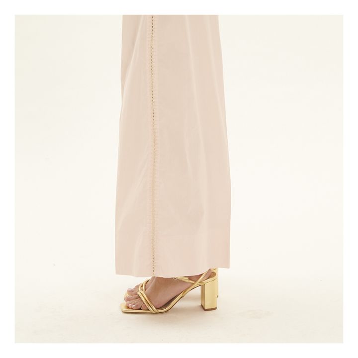 Embroidered Cotton Poplin Palazzo Pants | Rosa incarnato- Immagine del prodotto n°3