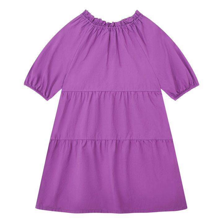 Robe Fille en Popeline Organique Manches 3/4 | Violet- Image produit n°2