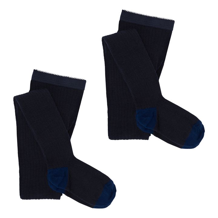 Set of 2 Wool Tights | Navy blue- Product image n°0