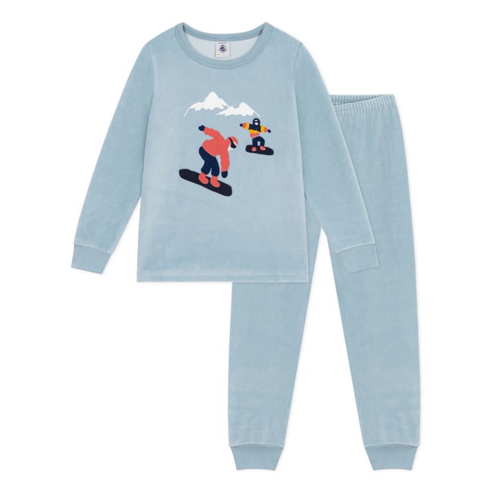 Pyjama aus Samt mit Muster | Blau- Produktbild Nr. 0