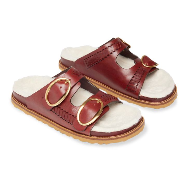 Sandalen aus Pflanzenleder und Shearling | Rübenfarbe- Produktbild Nr. 0