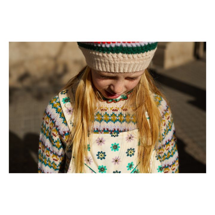 Floral Corduroy Dungarees Lise | Ecru- Product image n°3
