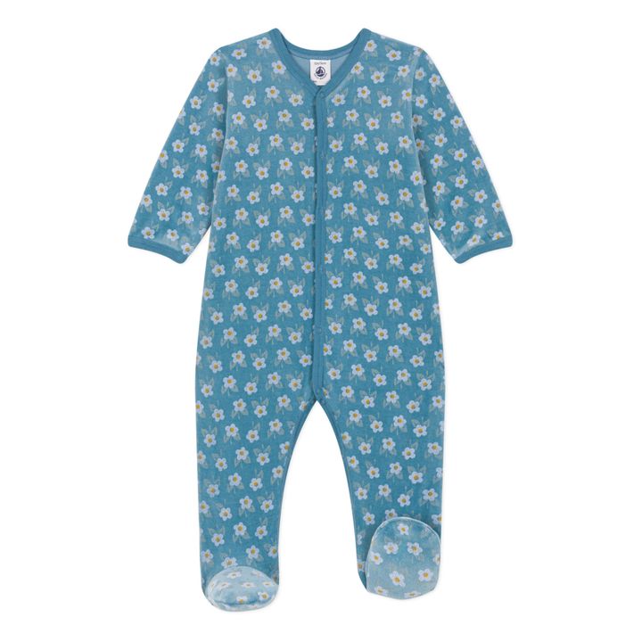 Pyjama Blumen aus Samt | Blau- Produktbild Nr. 0