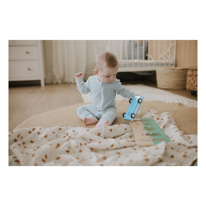 Pijama de una pieza de canalé a rayas | Azul Turquesa- Imagen del producto n°2