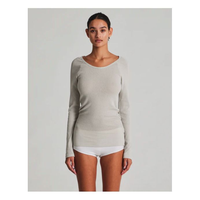 Celia Organic Cotton Pointelle T-shirt | Gris Claro- Imagen del producto n°1