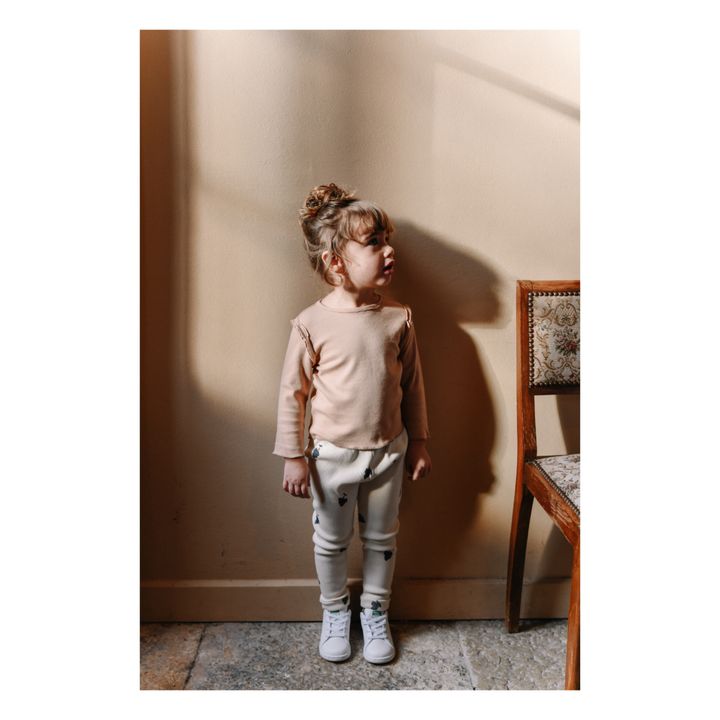 Rom-Pom Organic Cotton Ribbed Grapes Legging | Ecru- Product image n°1