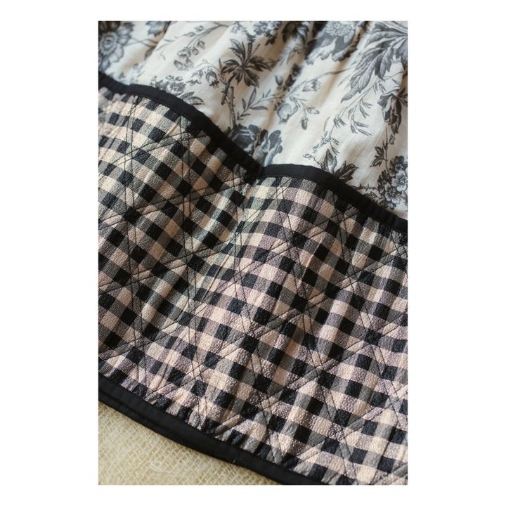 Robe Coton Bio et Lurex Fleurie Vichy | Ecru- Image produit n°1