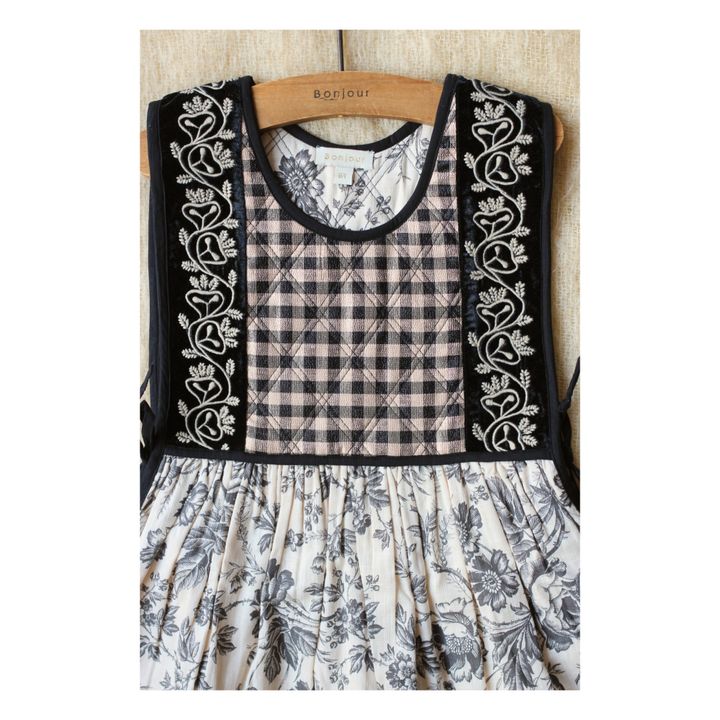 Robe Coton Bio et Lurex Fleurie Vichy | Ecru- Image produit n°2
