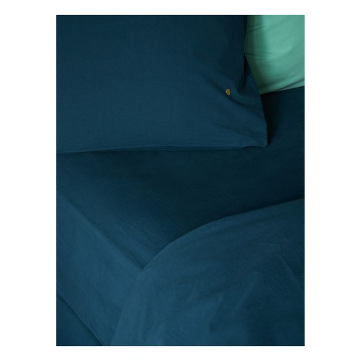 Celeste fitted sheet in organic cotton | Peacock blue- Product image n°1