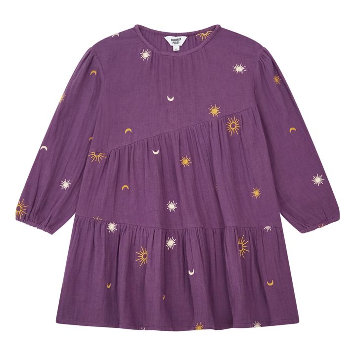Robe Courte Brodée Gaze de Coton Bio | Ciruela- Imagen del producto n°0