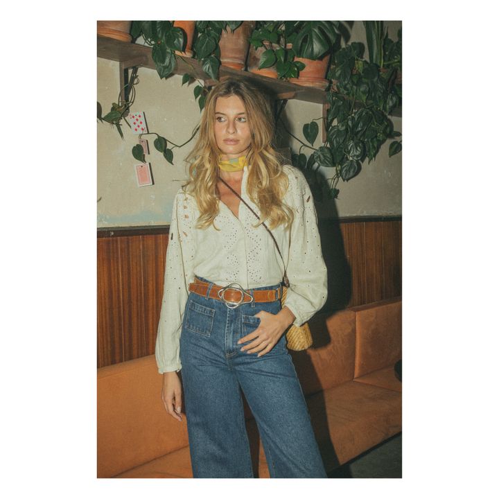 Organic cotton gauze embroidered blouse | Bianco- Immagine del prodotto n°3