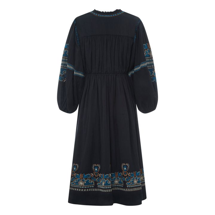 Vestito Midi Ricamato in garza di cotone organico | Nero- Immagine del prodotto n°2
