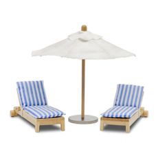 Accessoires maison de poup&eacute;e: Kit parasol et chaises longues 
