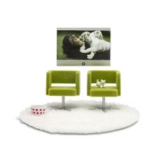 Accessoires maison de poup&eacute;e : Ensemble Tv + fauteuils 