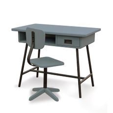  	Bureau 'La classe' et sa chaise d'atelier - Gris fonc&eacute;